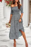 Fashnzfab Boho Print Off Shoulder Ruffle Hem Floral Dress
