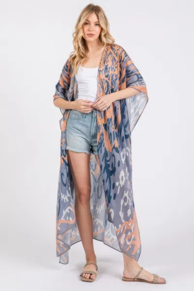 Fashnzfab Boho Print Open Front Long Kimono