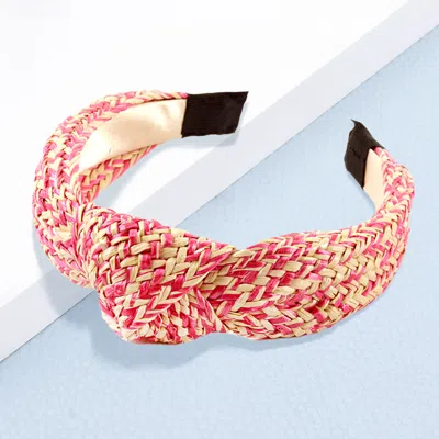 Fashnzfab Boho Raffia Knot Headband In Pink