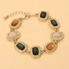 Fashnzfab Boho Rectangular Natural Stone Frame Link Bracelet In Multi