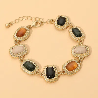 Fashnzfab Boho Rectangular Natural Stone Frame Link Bracelet In Multi