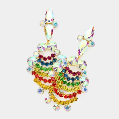 Fashnzfab Boho Rhinestone Rainbow Chandelier Earrings In Multi