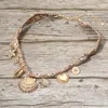 Fashnzfab Boho Sea Shell Heart Sun Bow Starfish Charm Fabric Necklace In Gold