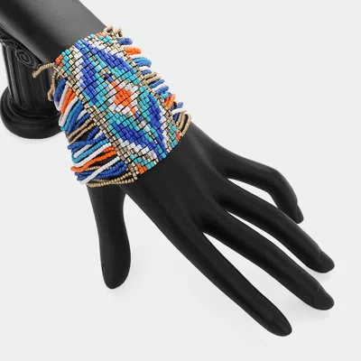 Fashnzfab Boho Seed Beaded Cuff Stretch Bracelet Blue, Multi