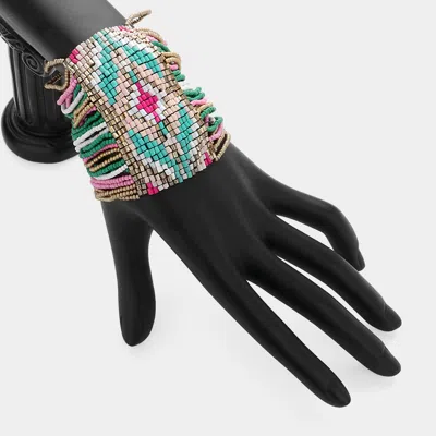 Fashnzfab Boho Seed Beaded Cuff Stretch Bracelet Multi, Turquoise In Green