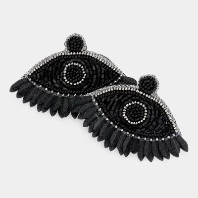 Fashnzfab Boho Seed Beaded Evil Eye Fringe Dangle Earrings In Black