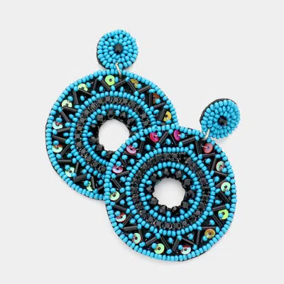 Fashnzfab Boho Sequin Multi Beaded Open Circle Dangle Earrings - Blue
