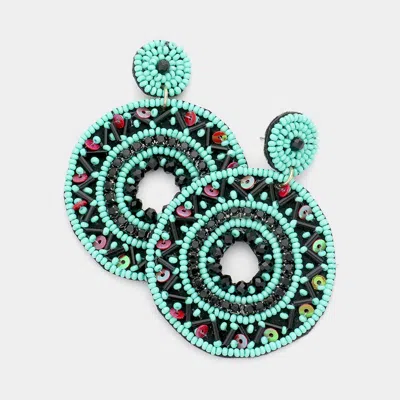 Fashnzfab Boho Sequin Multi Beaded Open Circle Dangle Earrings In Blue