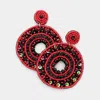 Fashnzfab Boho Sequin Multi Beaded Open Circle Dangle Earrings In Red