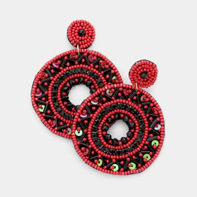 Fashnzfab Boho Sequin Multi Beaded Open Circle Dangle Earrings In Red