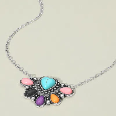 Fashnzfab Boho Southwestern Multi Color Stone Fan Pendant Necklace