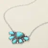Fashnzfab Boho Southwestern Turquoise Stone Fan Pendant Necklace In Multi
