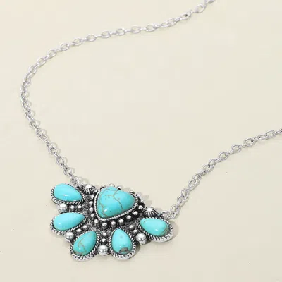 Fashnzfab Boho Southwestern Turquoise Stone Fan Pendant Necklace In Multi