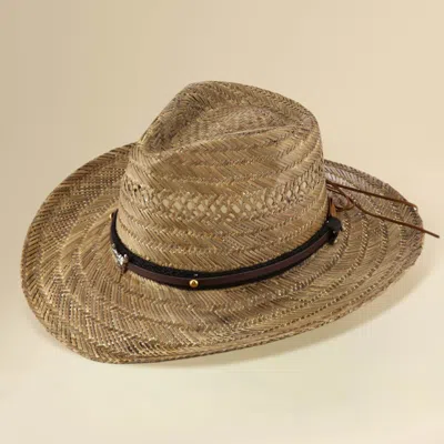 Fashnzfab Boho Steer Head Accent Faux Leather Band Breathable Woven Cowboy Fedora Sun Hat In Gold