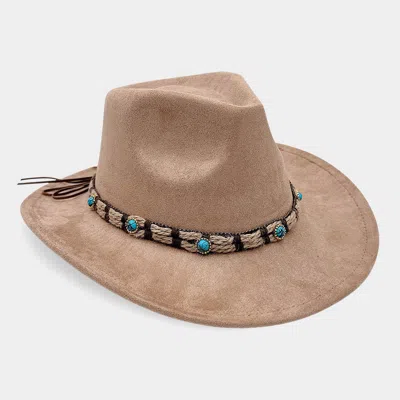 Fashnzfab Boho Stone Accent Braided Band Western Cowboy Hat In Pattern