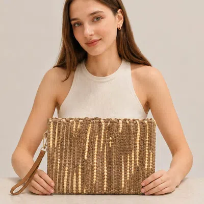 Fashnzfab Boho Textured Clutch Crossbody Bag In Brown