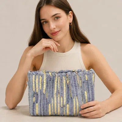 Fashnzfab Boho Textured Clutch Crossbody Bag In Blue