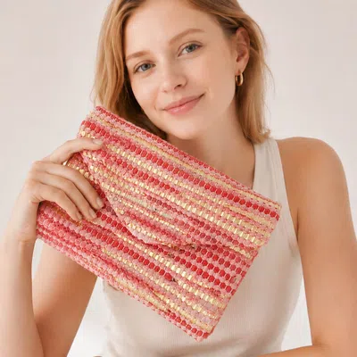 Fashnzfab Boho Textured Envelope Clutch Crossbody Bag In Pink