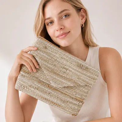Fashnzfab Boho Textured Envelope Clutch Crossbody Bag In Neutral