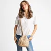 Fashnzfab Boho Tribal Pattern Woven Tassel Drawstring Bucket Bag In Sand