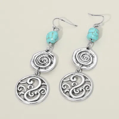 Fashnzfab Boho Turquoise Stone Accent Spiral Filigree Disc Link Drop Earrings In Silver