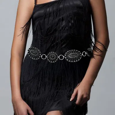 Fashnzfab Boho Vintage Western Oval Round Stone Pointed Concho Chain Belt In Black