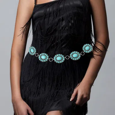 Fashnzfab Boho Vintage Western Turquoise Stone Pointed Concho Chain Belt In Red