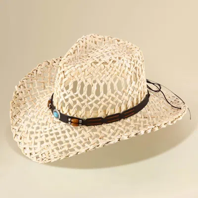 Fashnzfab Boho Western Band Accent Breathable Woven Cowboy Fedora Sun Hat In Multi