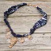 Fashnzfab Boho Western Bull Skull Cactus Cowboy Hat Boots Charm Fabric Necklace In Blue