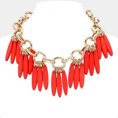 Fashnzfab Boho Wood Bib Necklace In Red