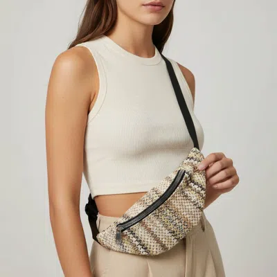 Fashnzfab Boho Woven Embroidered Crossbody Belt Sling Fanny Pack Bag In Sand