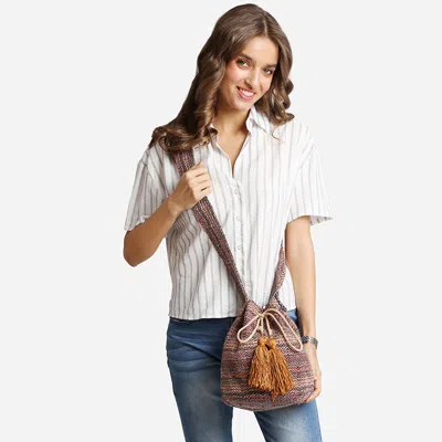 Fashnzfab Boho Woven Tassel Bucket Shoulder Bag / Crossbody Bag In Multi