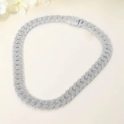 Fashnzfab Bold 15mm Rhinestone Pave Cuban Link Chain Necklace In White