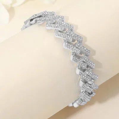 Fashnzfab Bold 15mm Rhinestone Pave Zigzag Cuban Link Chain Bracelet In Metallic