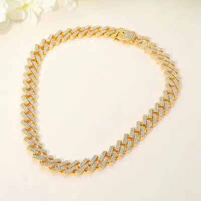 Fashnzfab Bold 15mm Rhinestone Pave Zigzag Cuban Link Chain Necklace In Gold