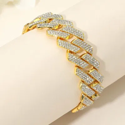 Fashnzfab Bold 20mm Rhinestone Pave Miami Cuban Link Chain Bracelet In Gold