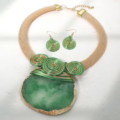 Fashnzfab Bold Abstract Druzy Pendant Spiral Wire Statement Necklace In Green