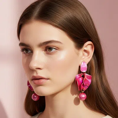 Fashnzfab Bold Abstract Iridescent Layered Petal Ball Drop Statement Earrings In Multi