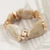 Fashnzfab Bold Abstract Marbled Resin Beaded Stretch Statement Bracelet - Neutral In Gold