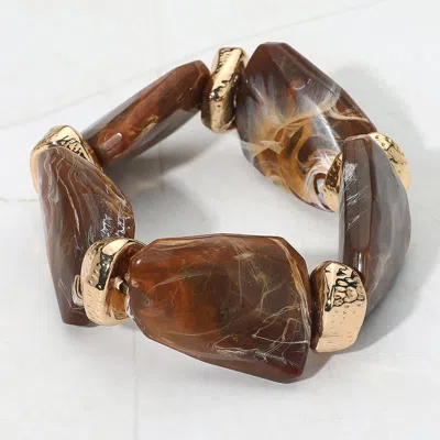 Fashnzfab Bold Abstract Marbled Resin Beaded Stretch Statement Bracelet In Brown