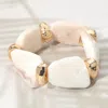 Fashnzfab Bold Abstract Marbled Resin Beaded Stretch Statement Bracelet In White