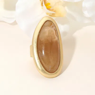 Fashnzfab Bold Abstract Oval Natural Stone Stretch Ring In Multi