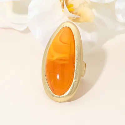 Fashnzfab Bold Abstract Oval Natural Stone Stretch Ring In Orange