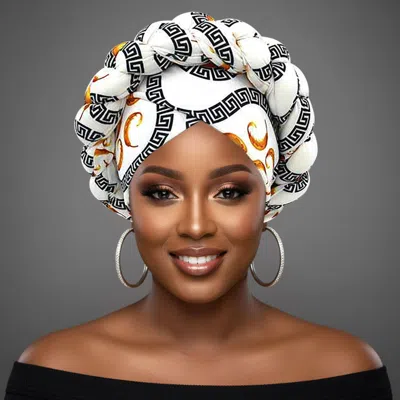 Fashnzfab Bold Abstract Pattern Printed Turban Hair Wrap In Black