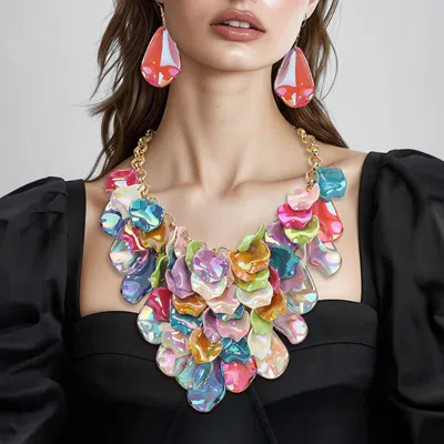 Fashnzfab Bold Abstract Resin Charm Embellished Statement Necklace In Multi
