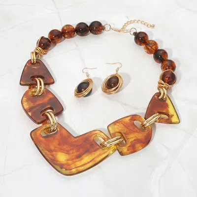 Fashnzfab Bold Abstract Resin Link Statement Necklace In Brown