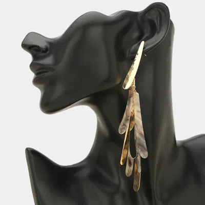 Fashnzfab Bold Abstract Resin Metal Long Plate Layered Drop Statement Earrings In Gold