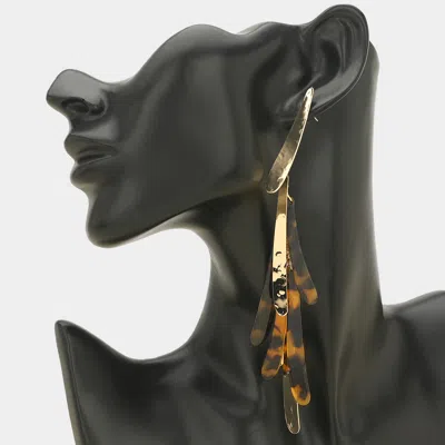 Fashnzfab Bold Abstract Resin Metal Long Plate Layered Drop Statement Earrings In Gold