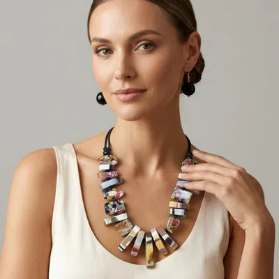 Fashnzfab Bold Abstract Resin Pebble Beaded Statement Necklace In Multi