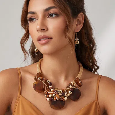 Fashnzfab Bold Abstract Resin Pebble Cluster Beaded Statement Necklace In Multi